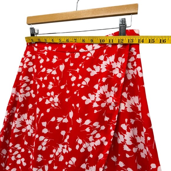 J.CREW Faux Wrap Midi Skirt Womens Red Floral Pull On Elastic Waist Size S - Picture 8 of 8